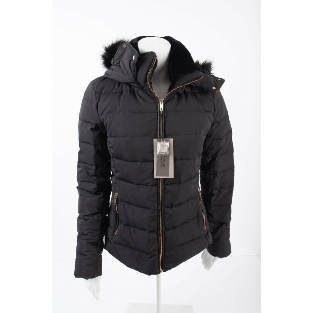 Zara Womens Down Puffer Jacket Coat M Medium Black